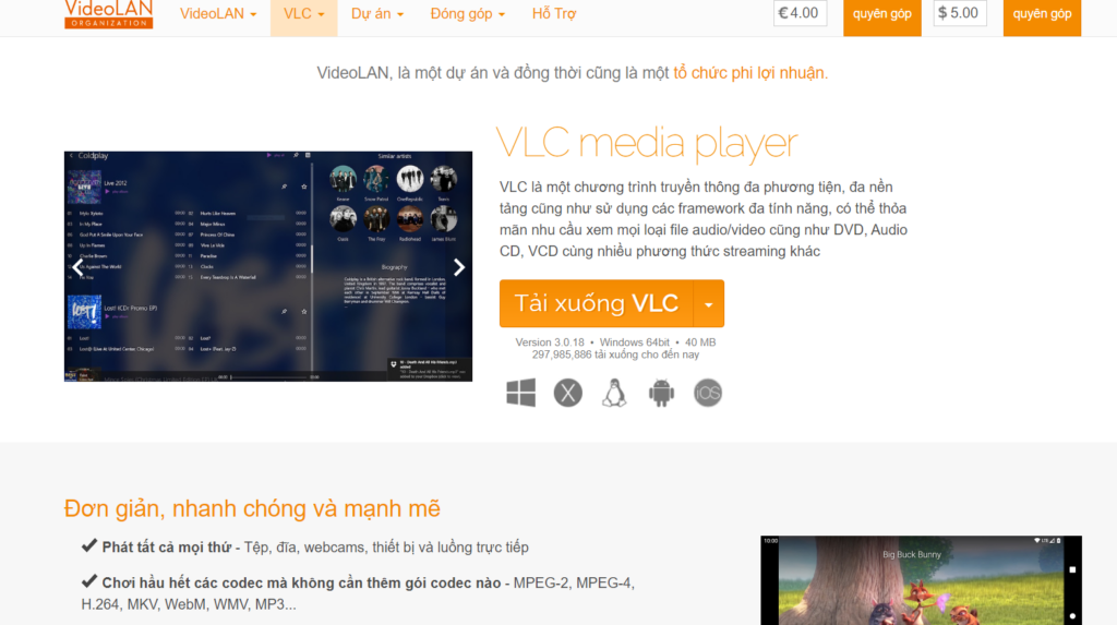 Bạn truy cập trang chủ của VLC Media Player