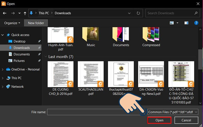 Tìm và chọn file PDF