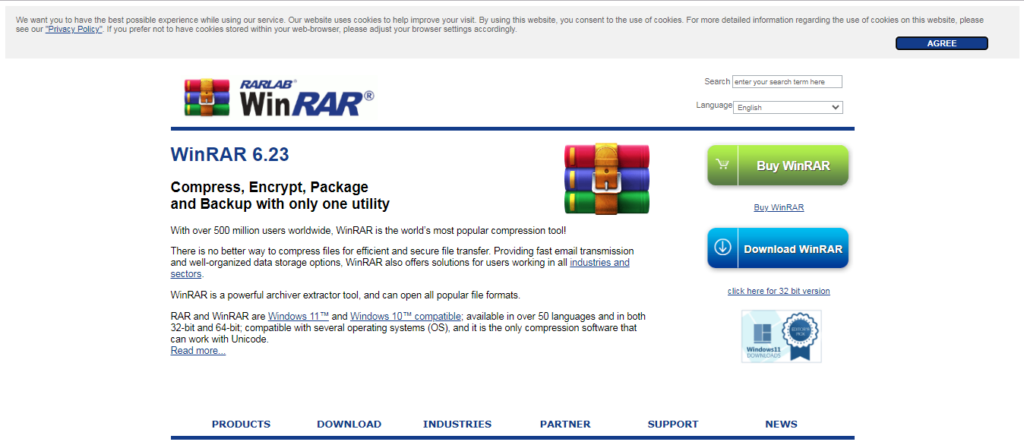 Truy cập trang chủ của WinRAR để lấy link tải
