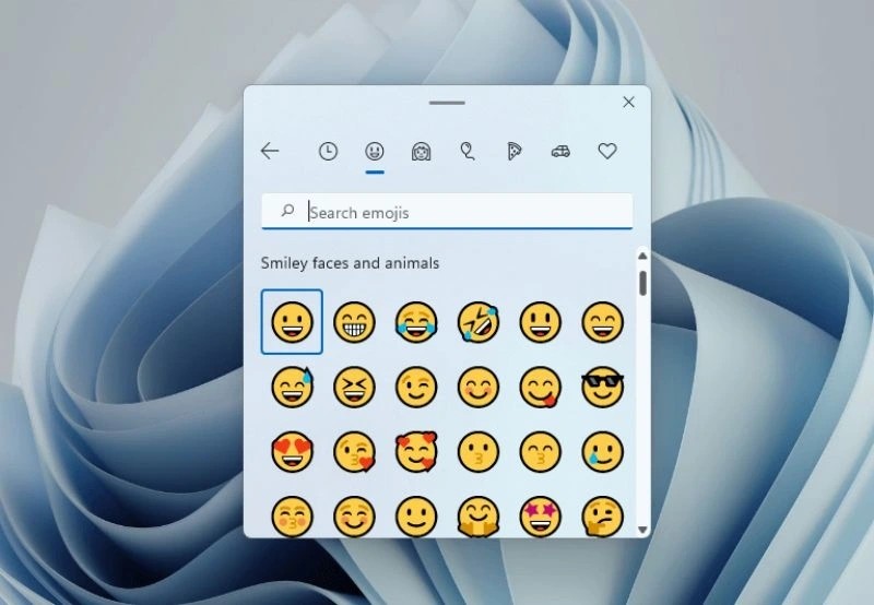 Giao diện bảng điều khiển emoji trên Windows với các tab Kaomoji, GIF và Symbols