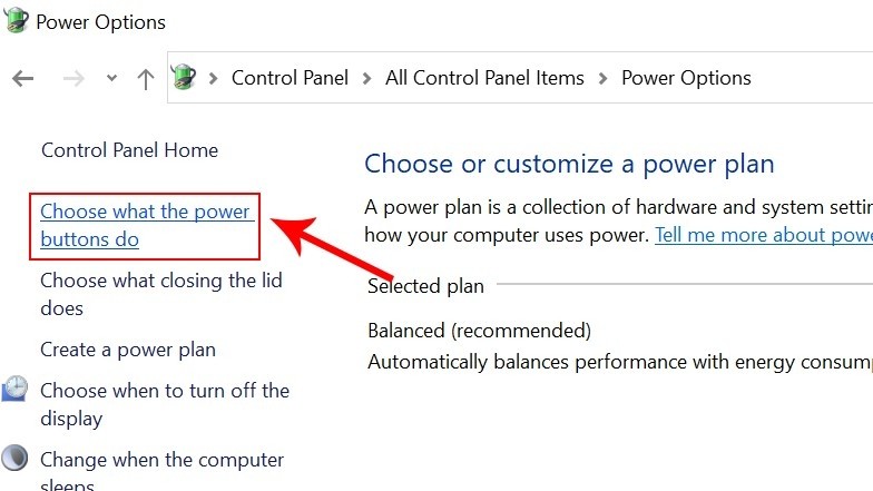 Chọn chức năng cho nút nguồn trong Power Options