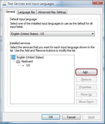 Nhấp vào Add để thêm ngôn ngữ mới vào Windows 7