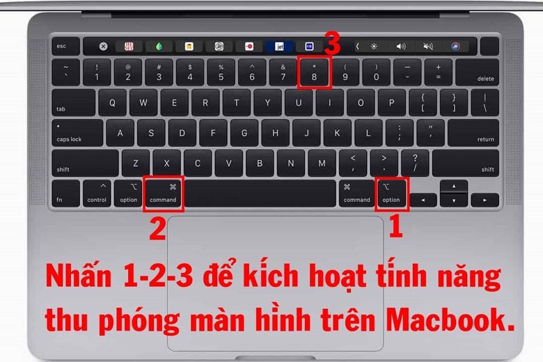 Phím tắt Option + Command + Dấu trừ để thu nhỏ màn hình MacBook
