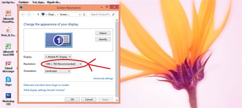 Cửa sổ điều chỉnh độ phân giải màn hình Win 7