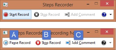 Giao diện Steps Recorder đang trong quá trình ghi lại các thao tác