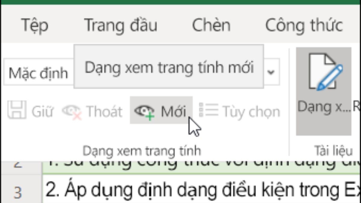 Giao diện chế độ xem trang tính trên Microsoft Excel