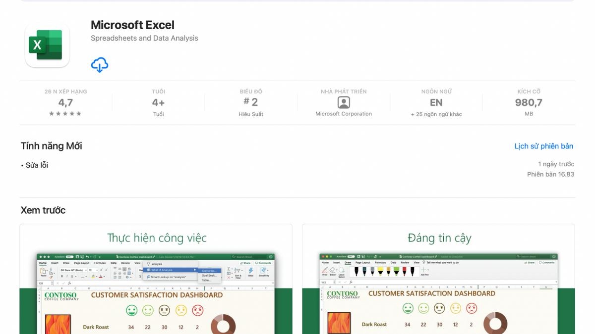 Tìm kiếm Excel trên App Store của Macbook