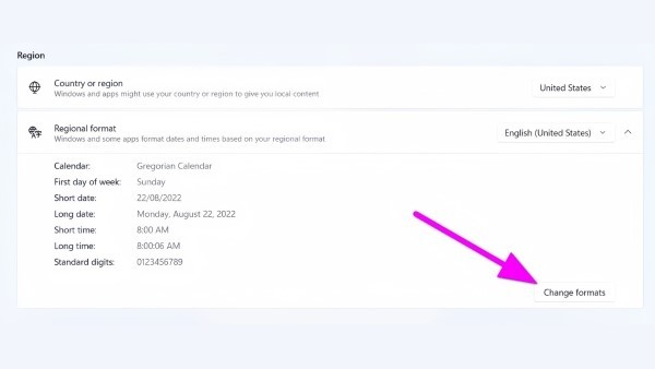 Chọn vào “Change formats” và chỉnh sửa ngày giờ thủ công
