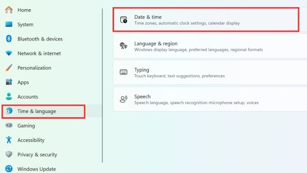 Chọn “Time & Language” và nhấp vào phần “Date & Time”