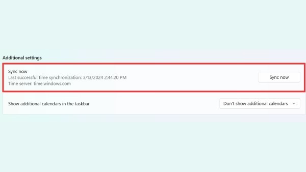 Chọn mục “Sync Now” để đồng bộ chính xác múi giờ