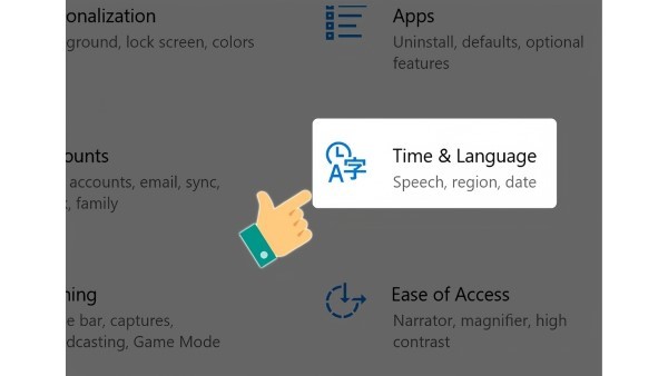 Chọn mục “Time & Language”