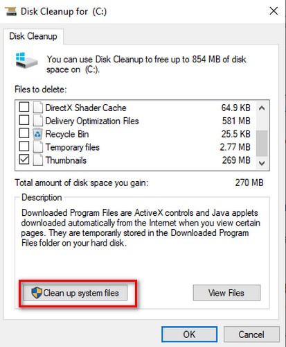 chọn Clean up system files