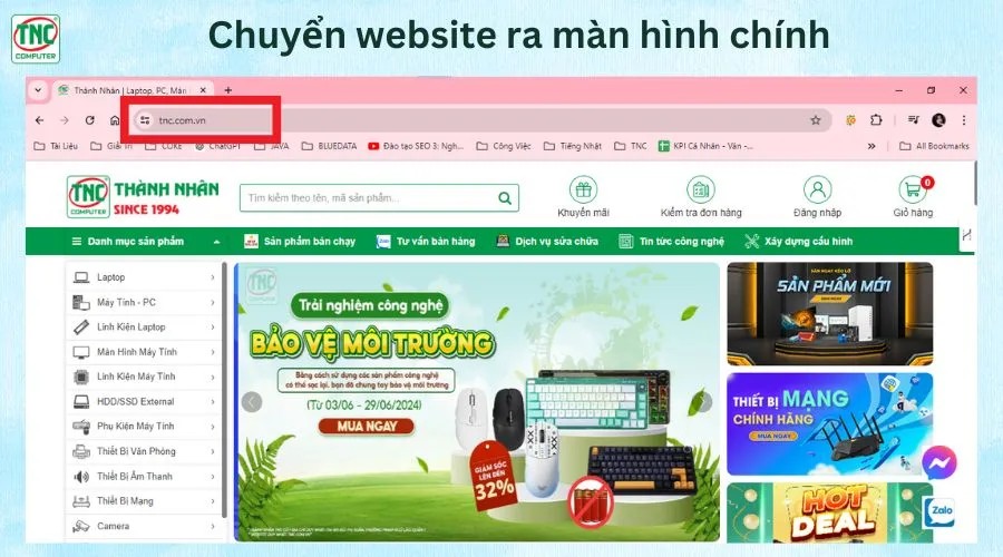 Sao chép URL để tạo shortcut website