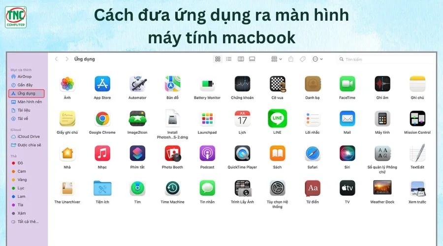 Tìm kiếm ứng dụng trong thư mục Applications
