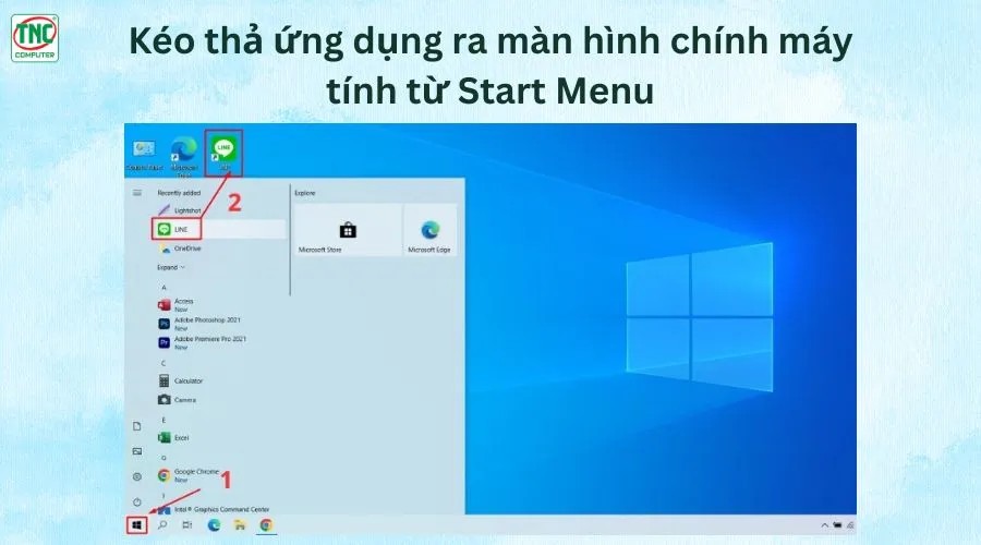 Kéo ứng dụng ra màn hình máy tính từ Start Menu