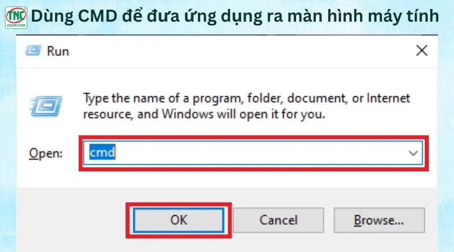 Mở CMD để thực hiện lệnh tạo shortcut