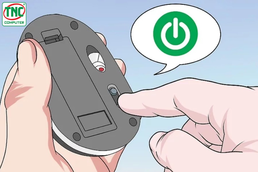 Bật công tắc nguồn dưới chuột không dây và nhấn nút kết nối nếu có