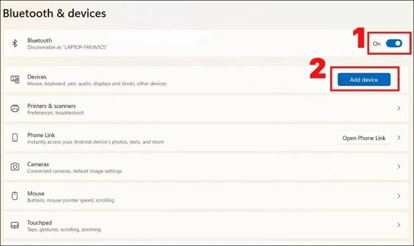 Chọn "Add Device" và kết nối chuột Bluetooth trên Windows