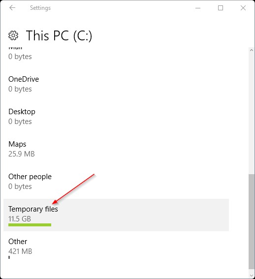 Nhiệm vụ của bạn là click chọn Temporary files.