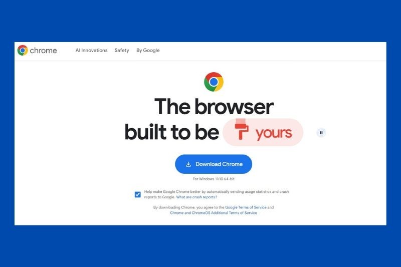 Nút Download Chrome trên trang tải