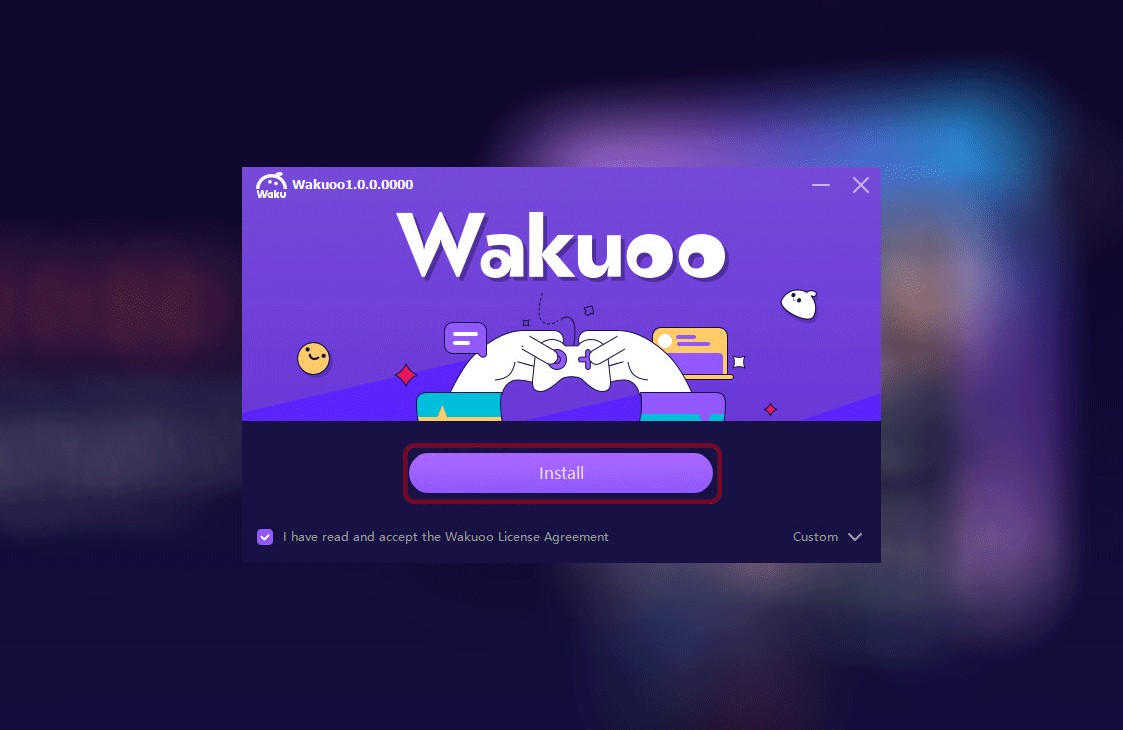 Quá trình cài đặt Wakuoo đang diễn ra trên máy tính