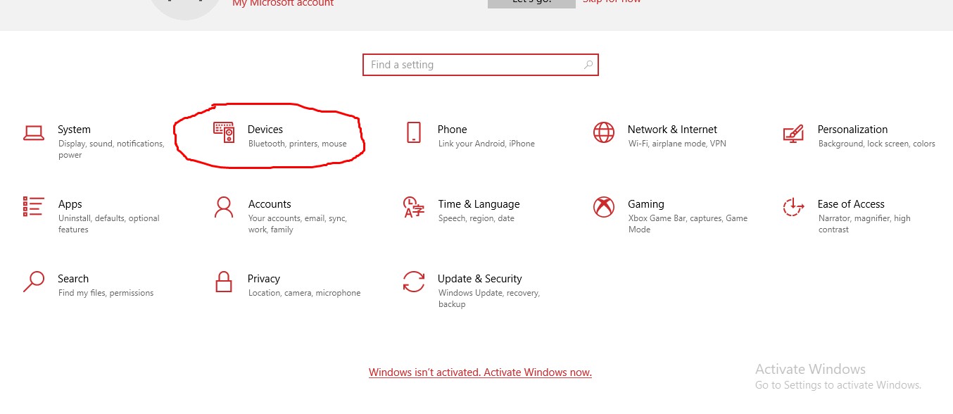Chọn mục Devices trong cửa sổ Cài đặt của Windows 10