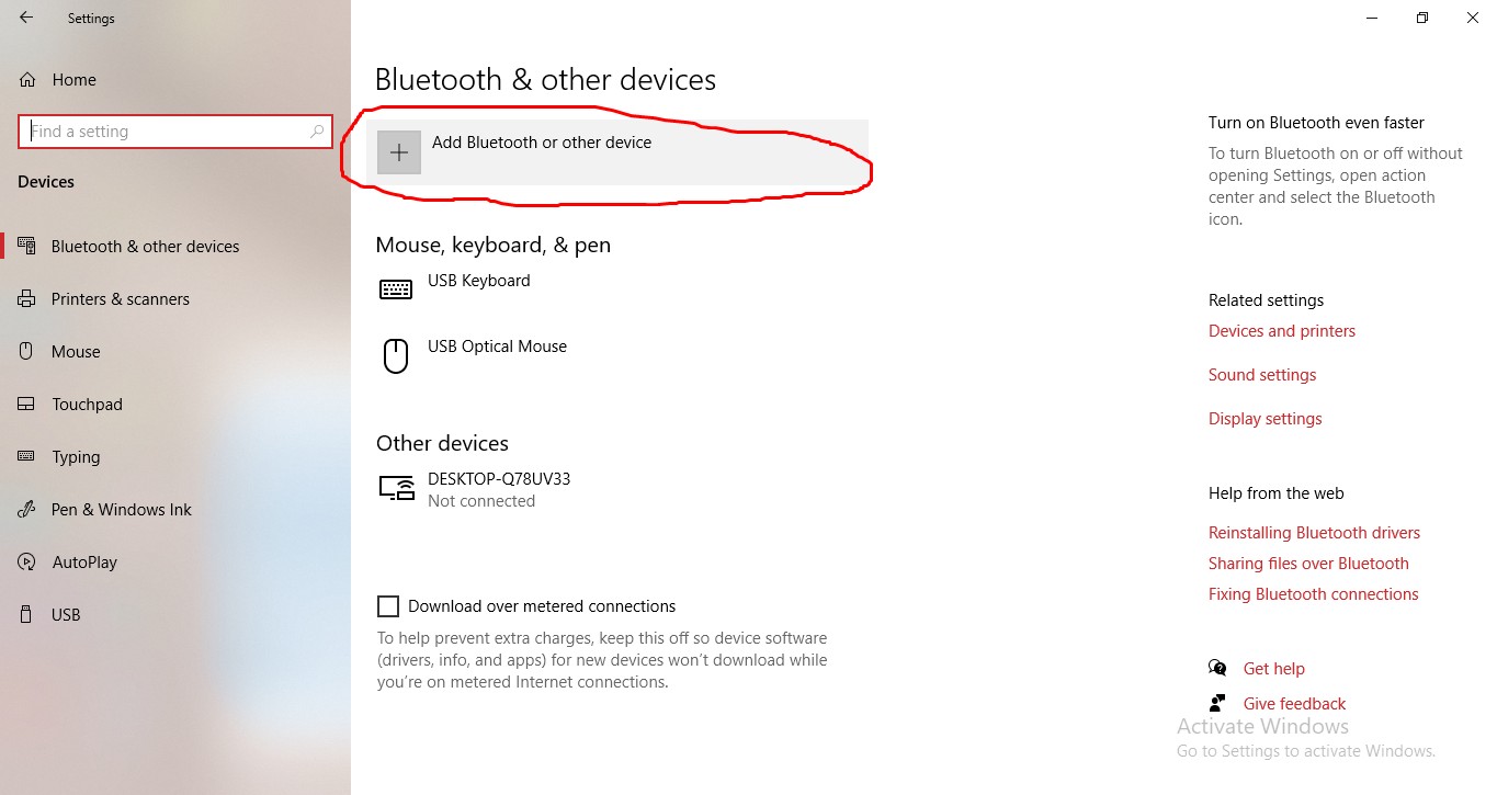 Bật Bluetooth và chọn thêm thiết bị mới trên Windows 10