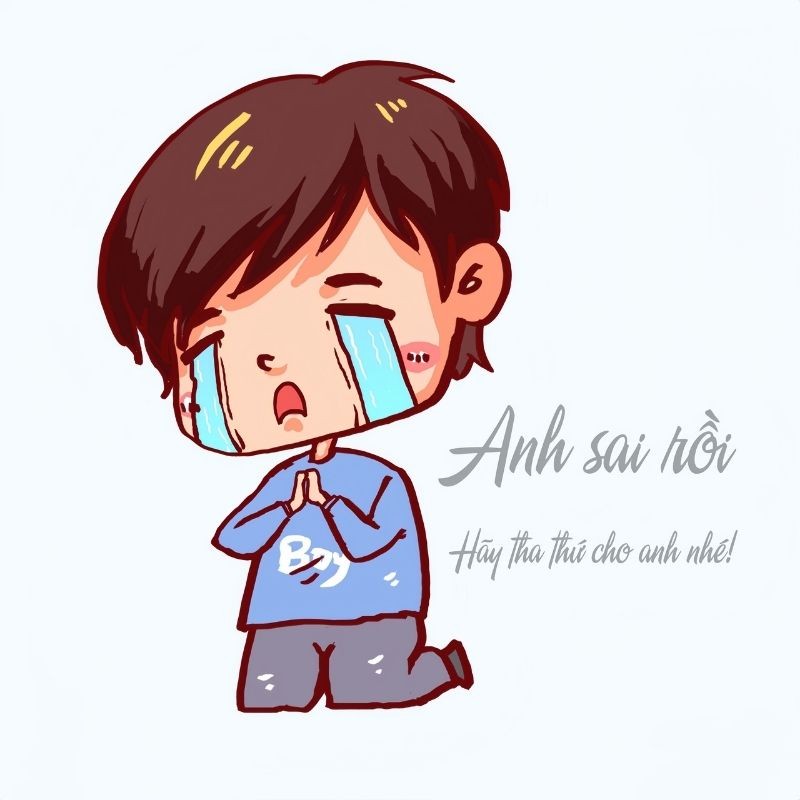 Ảnh meme xin lỗi người yêu bằng hình ảnh chibi đáng yêu