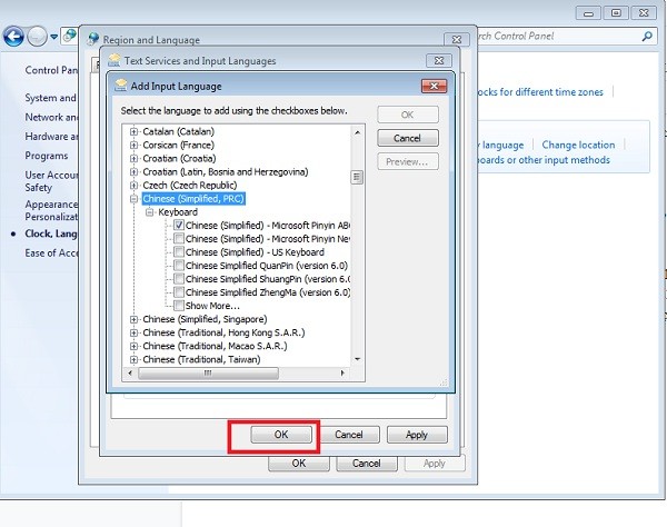 Chọn Chinese Simplified và Microsoft Pinyin New Experience Input St