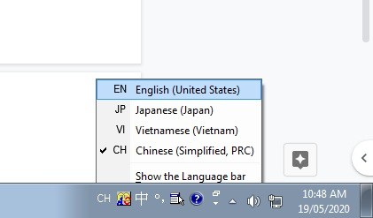 Thanh Language bar xuất hiện trên taskbar