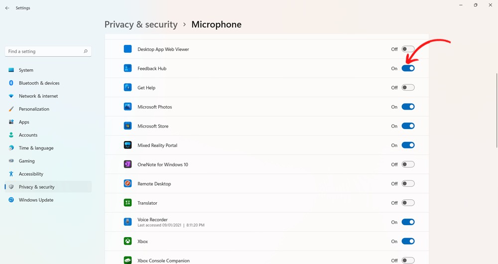 Cho phép micro truy cập vào phần mềm