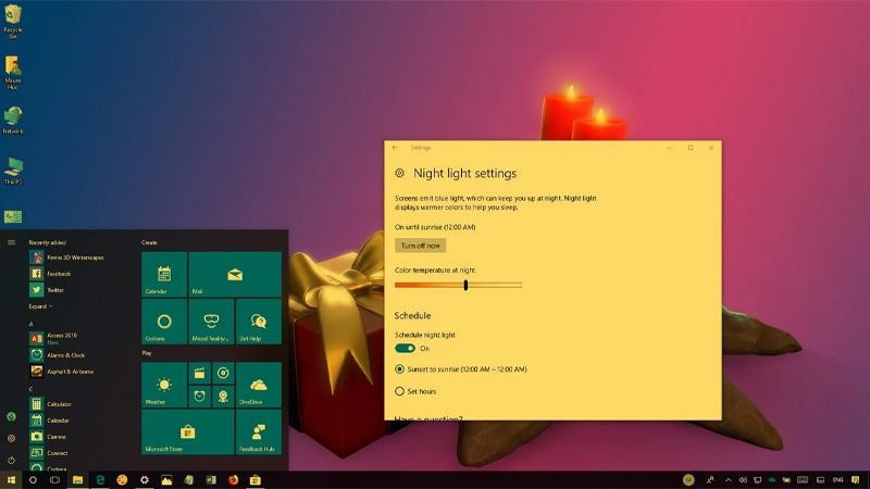 Các bước điều chỉnh chế độ Night Light trên Windows 10