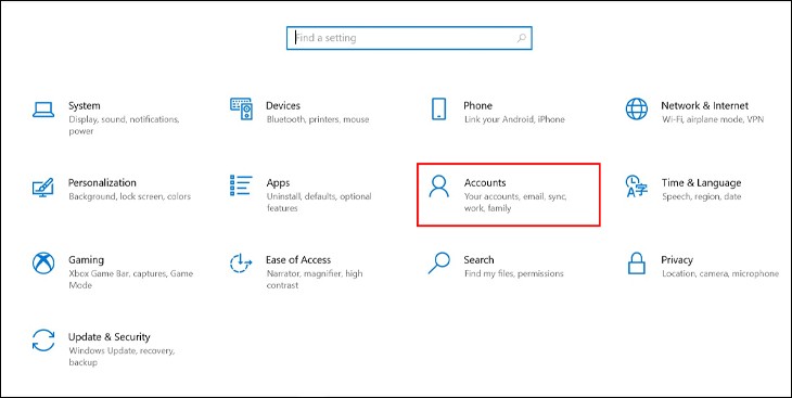 Bạn tiếp tục nhấn vào mục Tài khoản (Accounts)