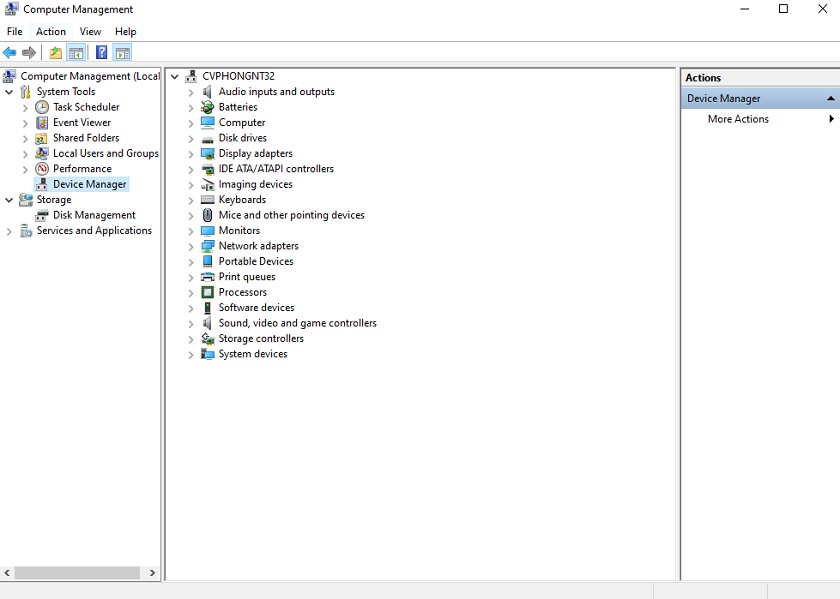 Cửa sổ Device Manager để cập nhật driver máy in
