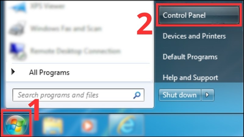 Mở Control Panel từ Start Menu trên Windows 7