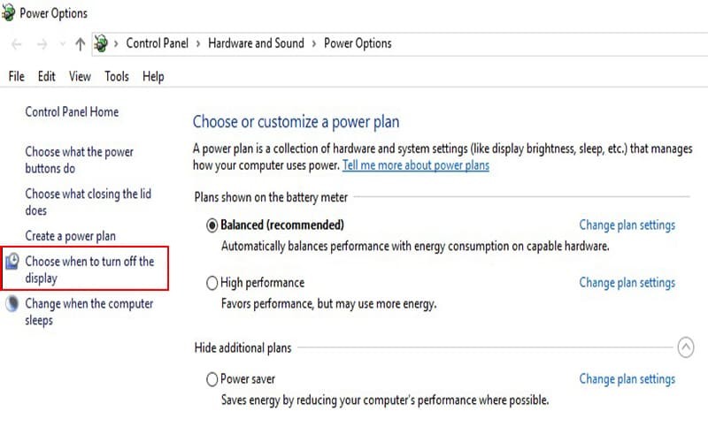 Điều chỉnh thời gian tắt màn hình trong Power Options
