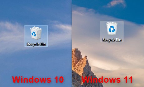 Biểu tượng Recycle Bin trên desktop của Windows 10 và Windows 11
