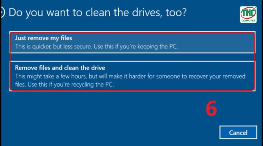 Chọn "Just remove my files" để xóa các tệp cá nhân một cách nhanh chóng.