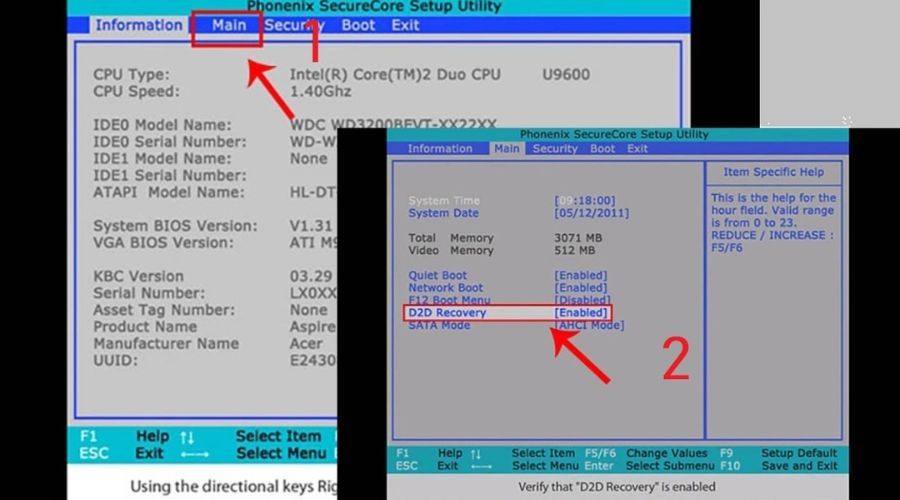 Kiểm tra và đảm bảo tùy chọn D2D Recovery đã được bật (Enabled) trong cài đặt.