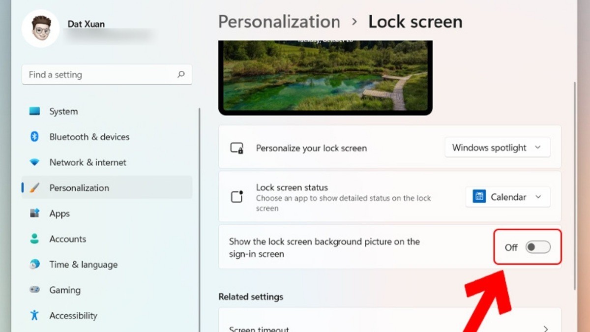 Gạt nút Show the lock screen background picture on the sign-in screen sang trái
