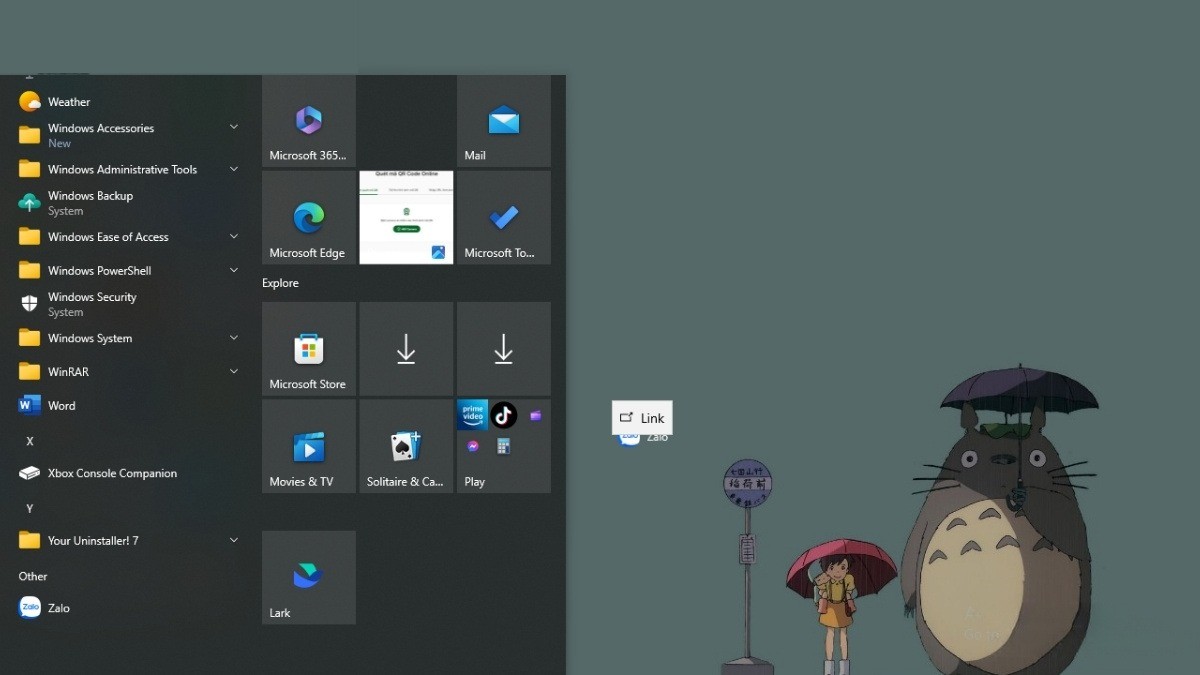 Kéo thả trực tiếp ứng dụng từ Start Menu