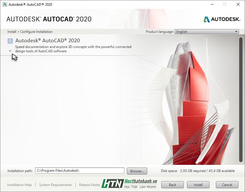 Lựa chọn các thành phần bổ sung trong quá trình cài đặt AutoCAD