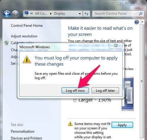 Chọn "Set custom text size (DPI)" để tùy chỉnh kích thước chữ