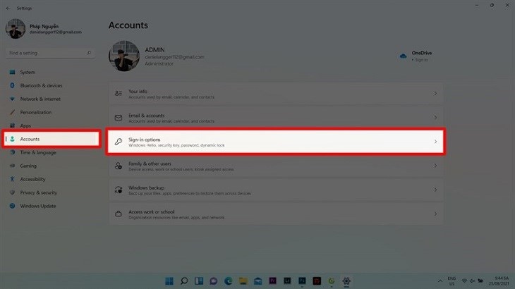 Ở mục Account, bạn nhấn vào Sign-in options