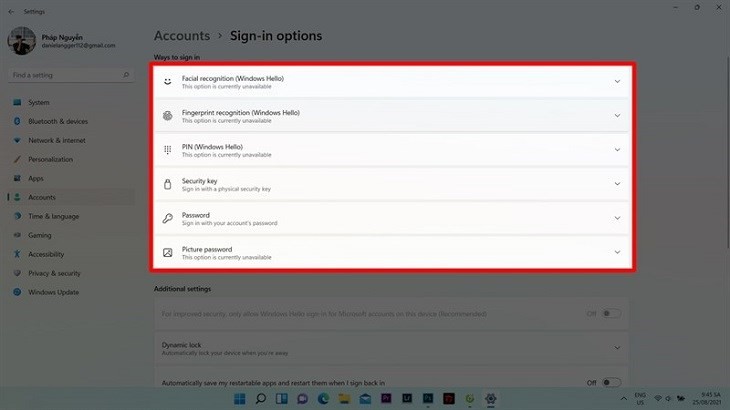 Bạn chọn vào mục Password rồi nhấn Change