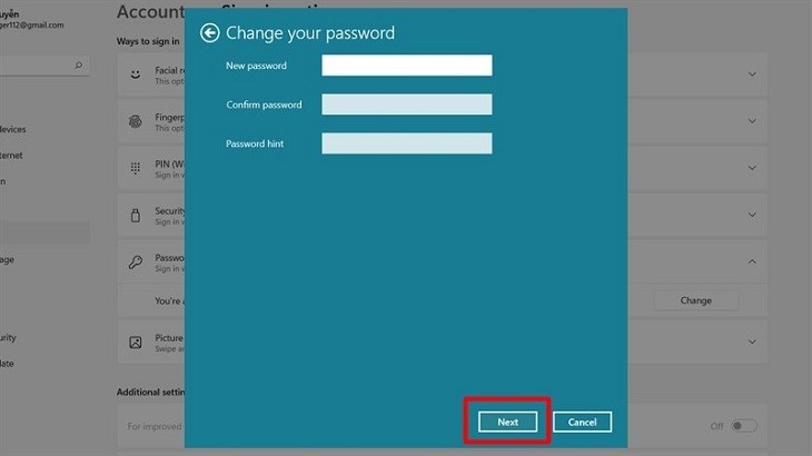 Bạn nhập lại mật khẩu muốn cài đặt vào mục Change your password