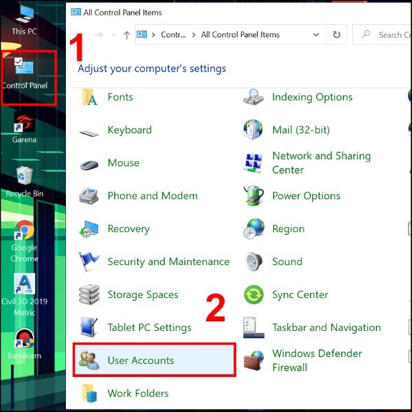 Chọn mục User Accounts
