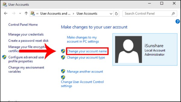 Chọn vào Change your account name