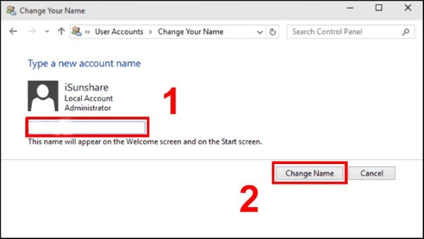 Nhập tên mới và chọn Change Name