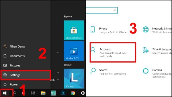 Nhấn vào Accounts